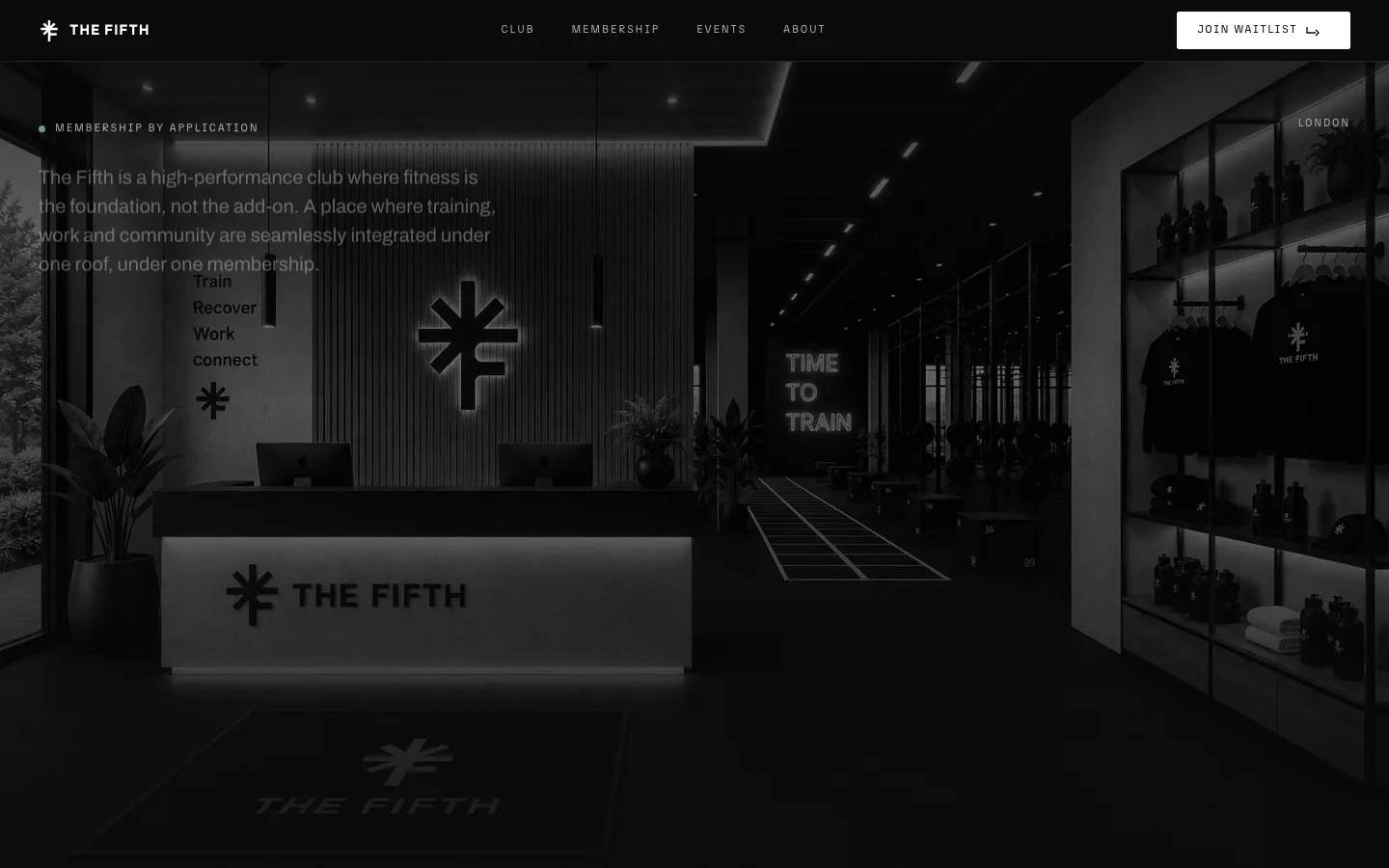 The Fifth’s pre-launch homepage: a dark, photographic hero of the club’s reception